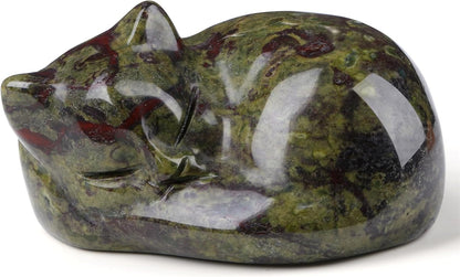 YATOJUZI 2" Cat Decors Statue Opal Moonstones Crystals Opalite Sleeping Cats Gemstone Hand-Carved Cute Animal Figurines Home Office Desk Decor Stocking Stuffers Cat Themed Ornaments Gifts for Women