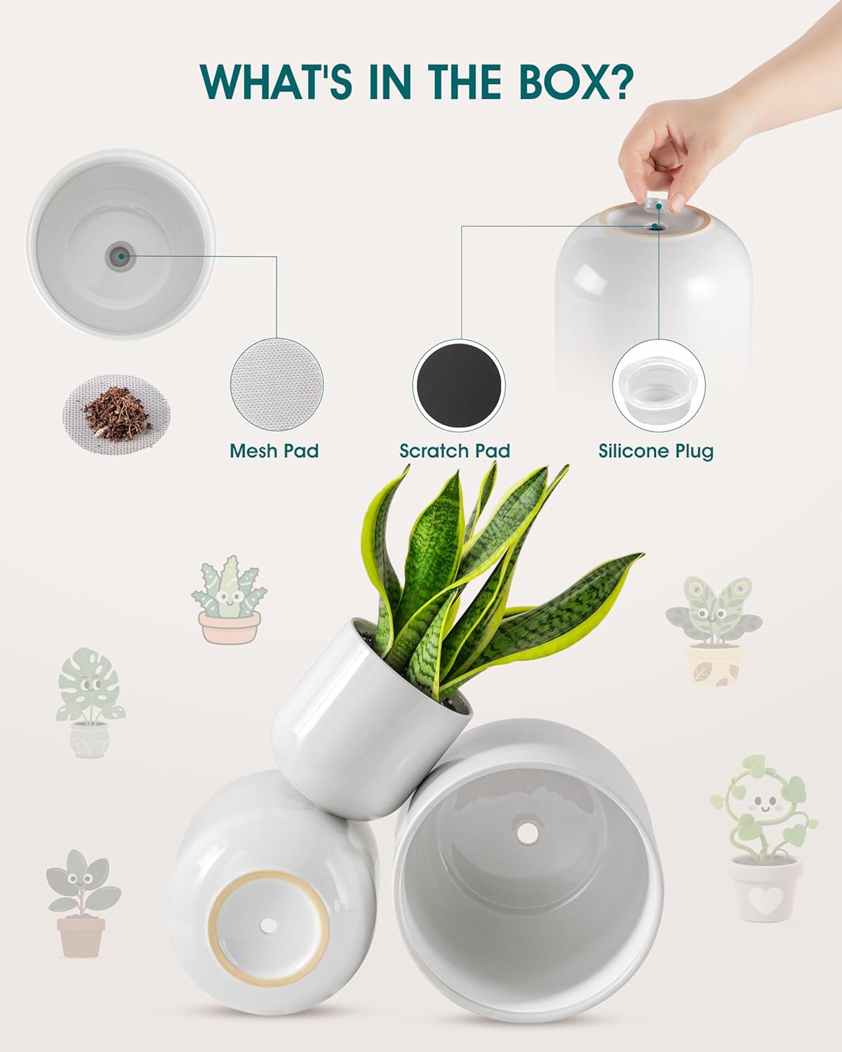 vancasso Ceramic Plant Pots, 4+5+6 inches, Set of 3, Planters with Drainage Hole, Flower Pots Planters Pots for Indoor Plants, Modern Indoor Decorative Garden Pot, Home Decor, White