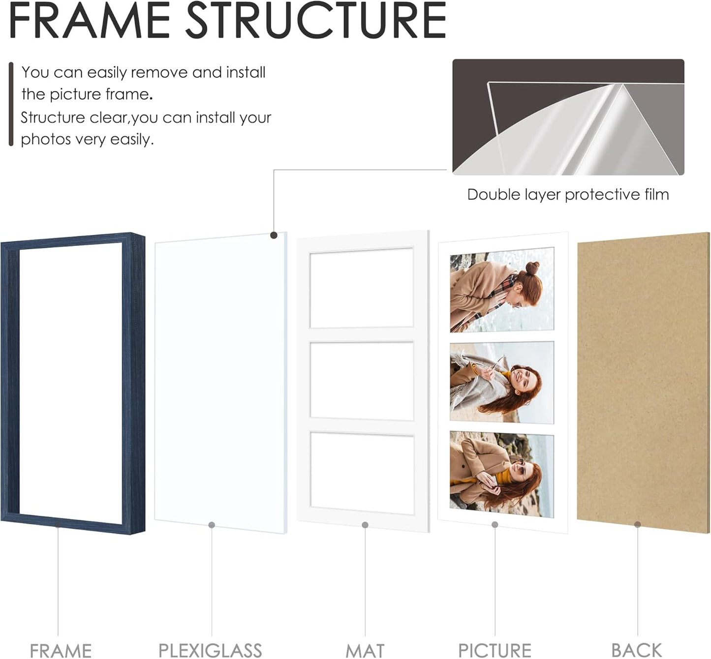 DUENPY 14x26 Collage Picture Frame 4x6 Collage Picture Frame Displays Twelve 4x6 inch Photos Available Horizontal Wall Mounting Display and Vertical Black - Colors B