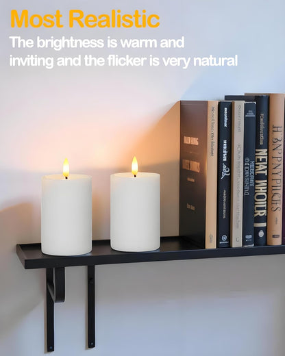 Gmnee 3"x4" Outdoor Waterproof Flameless Candles with Remote and Timers, LED Candles, Battery Operated Candles, Electric Fake Pillar Candles for Patio, Porch, and Lanterns Decor (Ivory, Plastic)