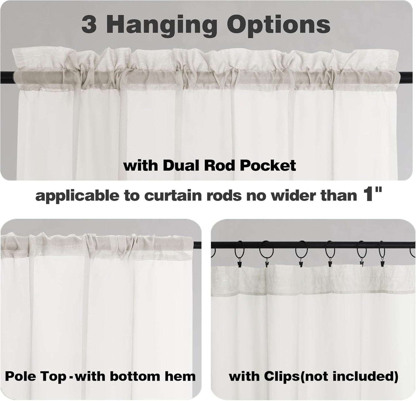 Chyhomenyc Sheer White Valances for Windows 2 Pack, Small Window Curtains for Living Room Bathroom Cafe Laundry Basement, Modern Top Dual Rod Pocket Voile Curtain, 42W x 14L inches, White - Colors C