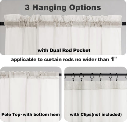 Chyhomenyc Sheer White Valances for Windows 2 Pack, Small Window Curtains for Living Room Bathroom Cafe Laundry Basement, Modern Top Dual Rod Pocket Voile Curtain, 42W x 14L inches, White - Colors C