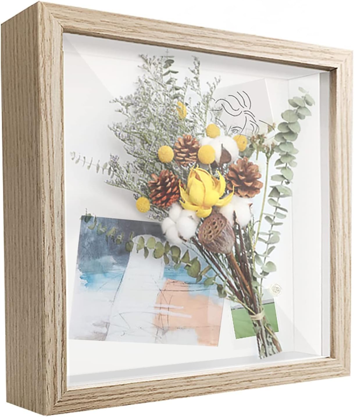 8x8 Shadow Box Frame Display Case with Letter Stickers, 3D Picture Frame, Display Case Box for Memorabilia, Baby Items, Wedding Memories, Crafts, Tickets and Photos (White, 8x8)