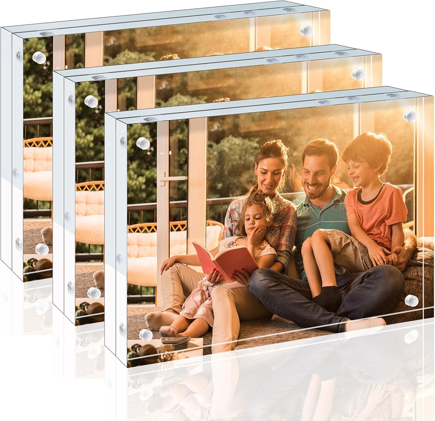 Egofine 4x6 Acrylic Frames 6 Pack, 20mm Thicker Frameless Clear Picture Frames, Double Sided Magnetic Picture Frames, Free Standing Desktop Display