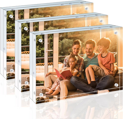 Egofine 4x6 Acrylic Frames 6 Pack, 20mm Thicker Frameless Clear Picture Frames, Double Sided Magnetic Picture Frames, Free Standing Desktop Display