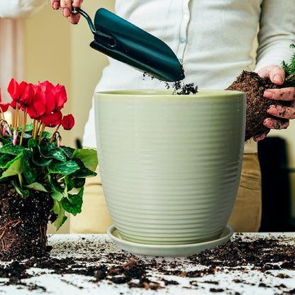 Ceramic Pots for Plants - 6 Inch Plant Pot with Drainage Hole and Saucer, Round Planters for Indoor Outdoor, Flower Pots, Modern Planter, Home Office Room Decor, Gifts for Plant Lovers, White