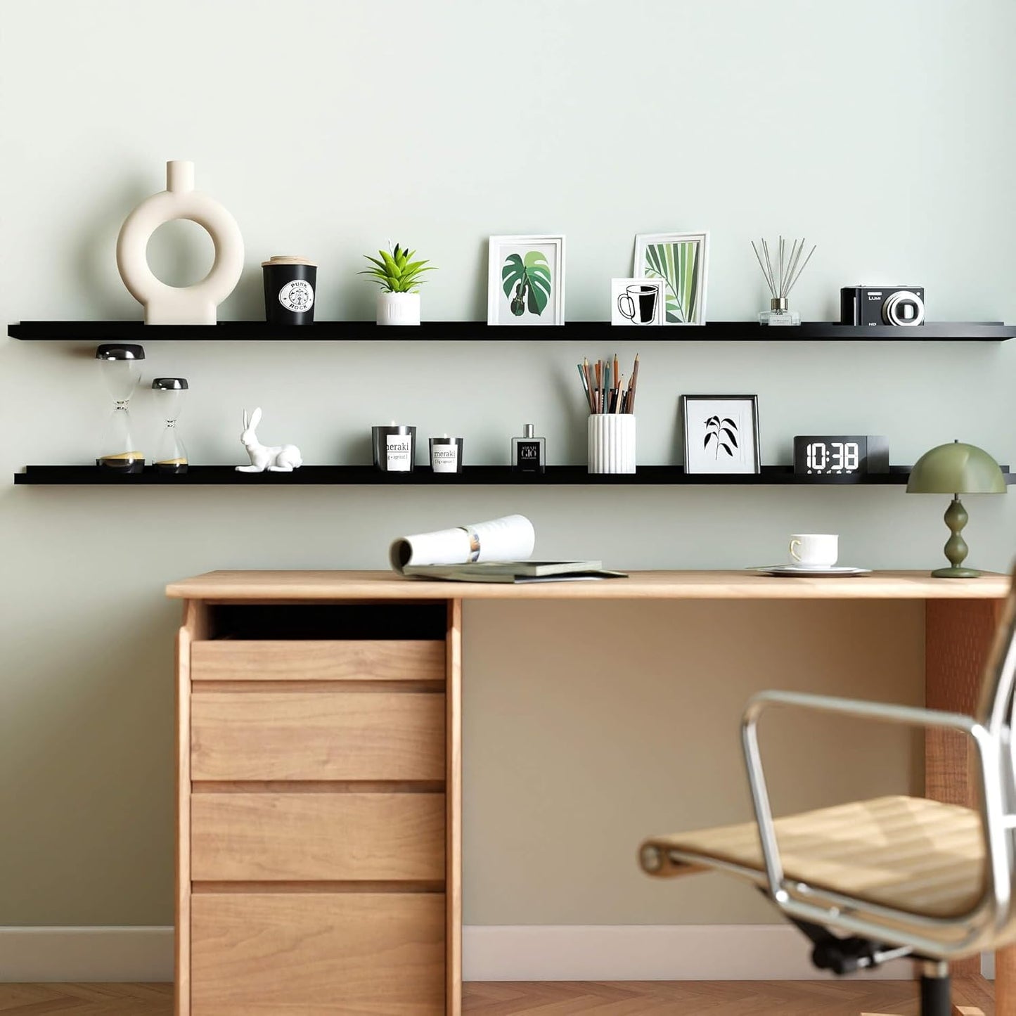 White Floating Shelves for Wall Decor, Wall Mounted Wood Storage Shelf for Bedroom, Living Room, Bathroom, Kitchen, Nursery, Display Picture Ledge Shelf with Lip Set of 2-14 Inches, White