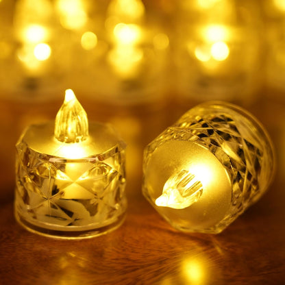 SupBri 24 Pack Flameless Tea Lights Candles Battery Operated, Crystal Led Tealight Candles,Votive Electric Fake Candles for Valentines Wedding Diwali Christmas Decorations