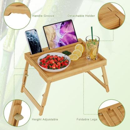Bed Tray Table with Handles Folding Legs,Bamboo Breakfast Food Tray with Media Slot,Use As Platter,Laptop Desk,Snack,TV Tray Kitchen Serving Tray Black Large