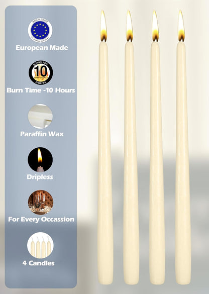 Hyoola Tall Taper Candles - 10 Inch Metallic Gold Unscented Dripless Taper Candles - 8 Hour Burn Time - 4 Pack