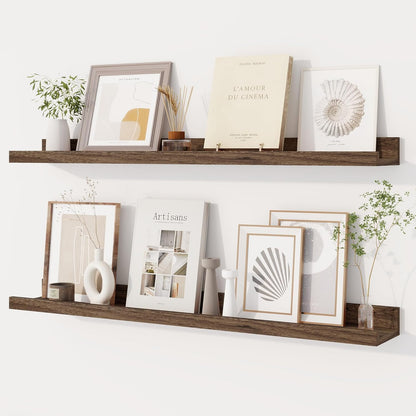 Dreamland Picture Ledge Shelf for Wall, Floating Shelves Set of 2, 48 Inch Long Floating Shelves with Lip for Living Room, Bedroom, Bathroom, Kitchen, White