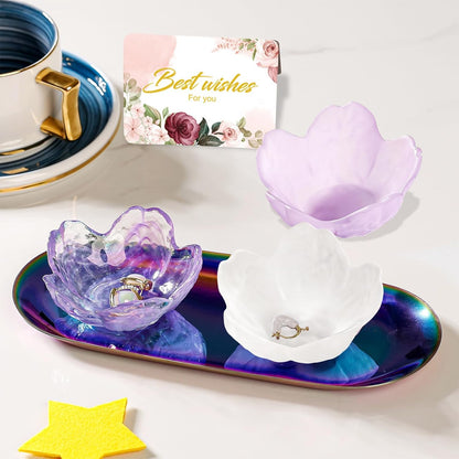 Purple Flower Jewelry Dish Glass Ring Holder Dish Jewelry Tray Cute Vanity Organizer Aesthetic Nightstand Bathroom Room Decor Trinket Dish Mothers Day Friendship Christmas Birthday Gifts for Women
