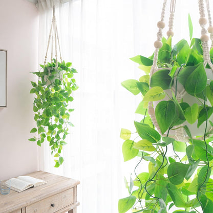 Mkono 3 Pack Macrame Plant Hangers Indoor Different Size Hanging Planter Basket Flower Pot Holder with Beads No Tassels 35"/29"/23", Medium, Brown