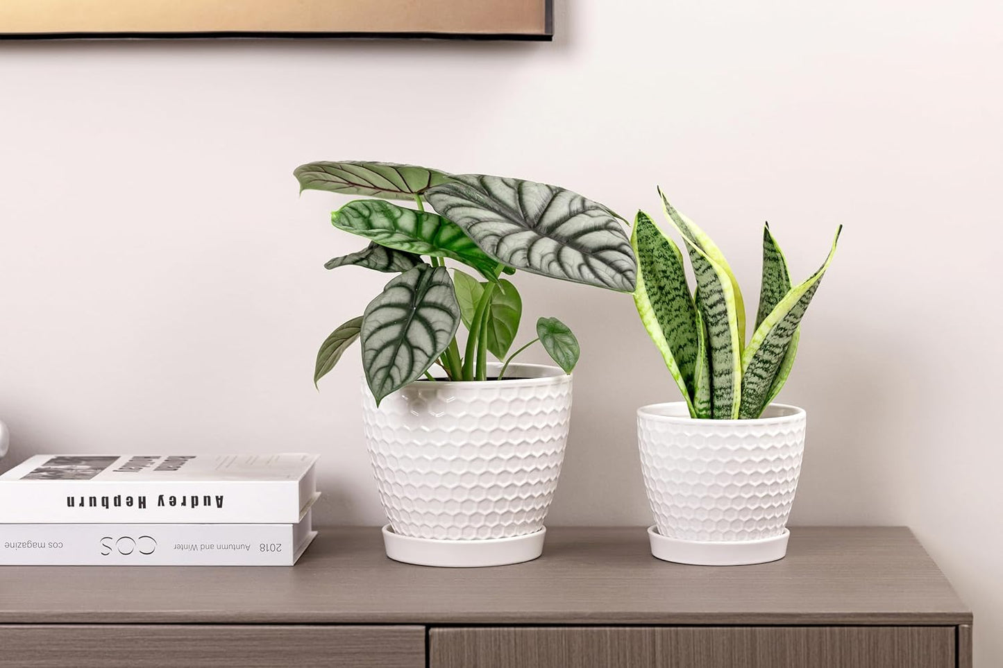 Docrin 3-Pack Ceramic Planters Set - 6.5"+5.3"+4" Dual-Tone Flower Pots with Drainage Holes, Modern Indoor Outdoor Planters for Succulents/Herbs/Large Plants, Home Office (Brownish Black & White)