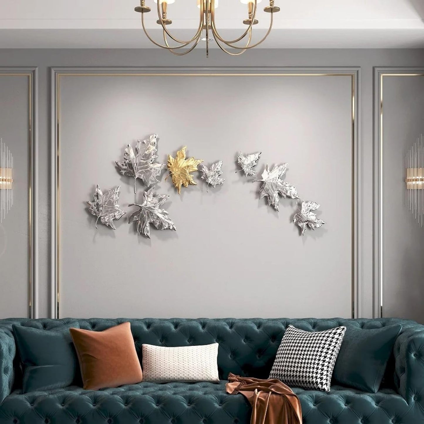 homary Large Metal Wall Art – 47.2" Modern 3D Abstract Geometric Overlapping Design, Iron Wall Decor for Living Room, Dining Room, Office
