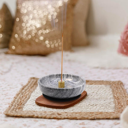 Vrupin Natural Marble Incense Burner, Handmade Incense Stick Incense Burner Reflux Burner, Ideal for use in Meditation, Incense Smokers and Decoration. (Black)