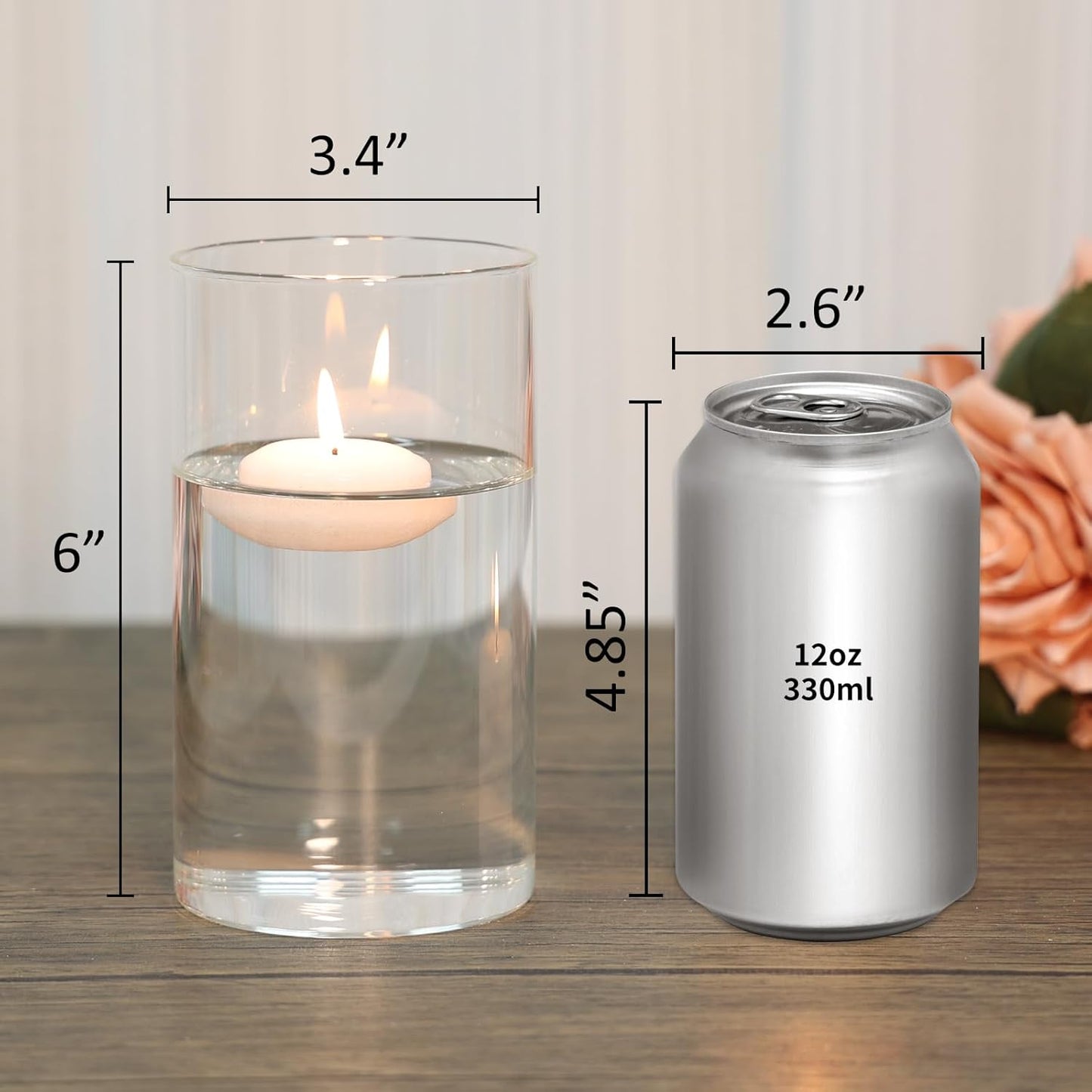 SUPMIND 12Pcs Glass Cylinder Vase for Centerpieces 5 Inch Clear Flower Vases Bulk, Glass Hurricane Candle Holder Small Floral Vases for Table, Floating Candle Vase for Wedding Home Décor