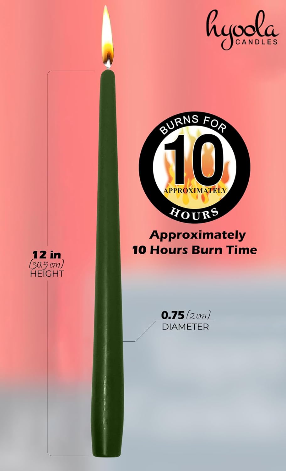 Hyoola Tall Taper Candles - 10 Inch Metallic Gold Unscented Dripless Taper Candles - 8 Hour Burn Time - 4 Pack