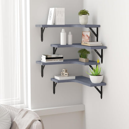 ROMGUAR CRAFT Corner Floating Shelves Wall Mounted Set of 4, Rustic Wood Storage Display Shelves for Home Decor, Bathroom, Kitchen, Bedroom, Living Room, Office (Black)