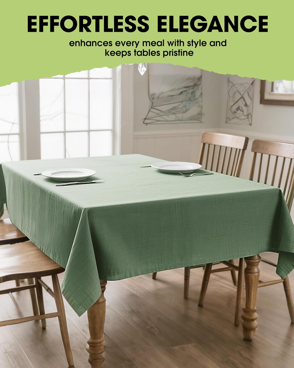 Pureegg Rectangle Linen Tablecloth Waterproof & Stain Resistant, Wrinkle-Free Table Cloth Adds Elegance and Protection, Ideal for Dining, Party, Wedding and Outdoor, 52 x 70 Inch, Sage Green