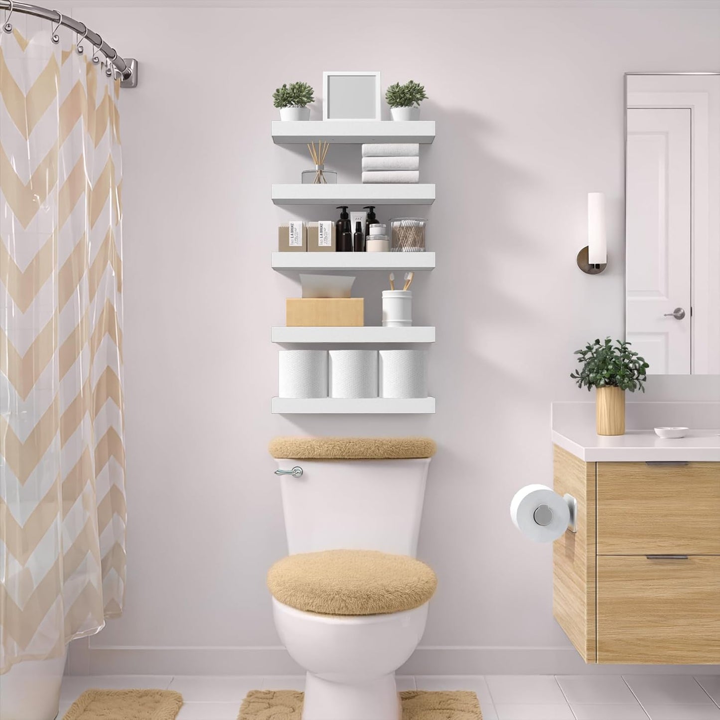 Sorbus Floating Shelves for Wall – 16 Inch Floating Shelf for Kitchen, Bedroom, Living Room, Bathroom, Home & Wall Decor - Mounted Bathroom Shelves with Invisible Brackets (Maple Wood, 2 Pack)