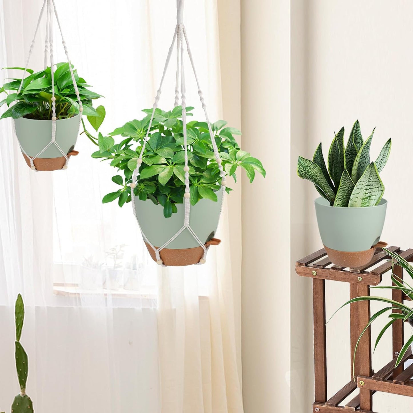 Vanslogreen Hanging Planters for Indoor Outdoor Plants, 2 Pack Self Watering Hanging Pot with Drainage Holes & Removable Tray (Black, 8'')