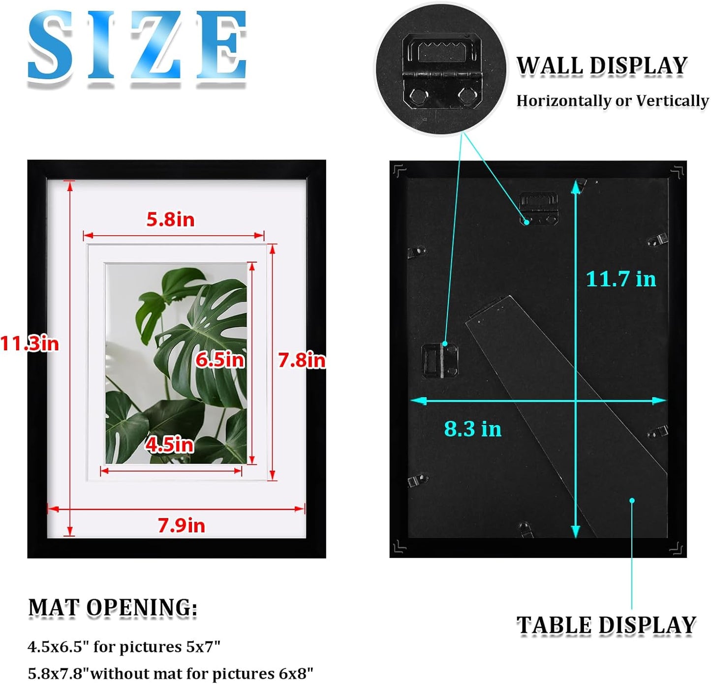 Egofine 8x10 Picture Frames Set of 4, Made of Solid Wood Covered by Plexiglass 4x6 and 5x7 with Mat or 8x10 without Mat, for Table Top Display and Wall Mounting Photo Frame Black