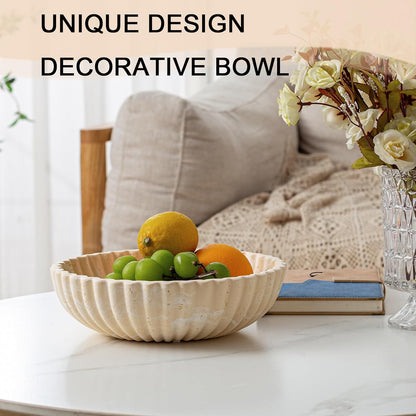 Large Decorative Fruit Bowl for Kitchen Counter, Sandstone Look Modern Minimalist Snack Candy Bowl for Table Centerpiece Decor, Home, Office, Hotel, Entryway (Beige)