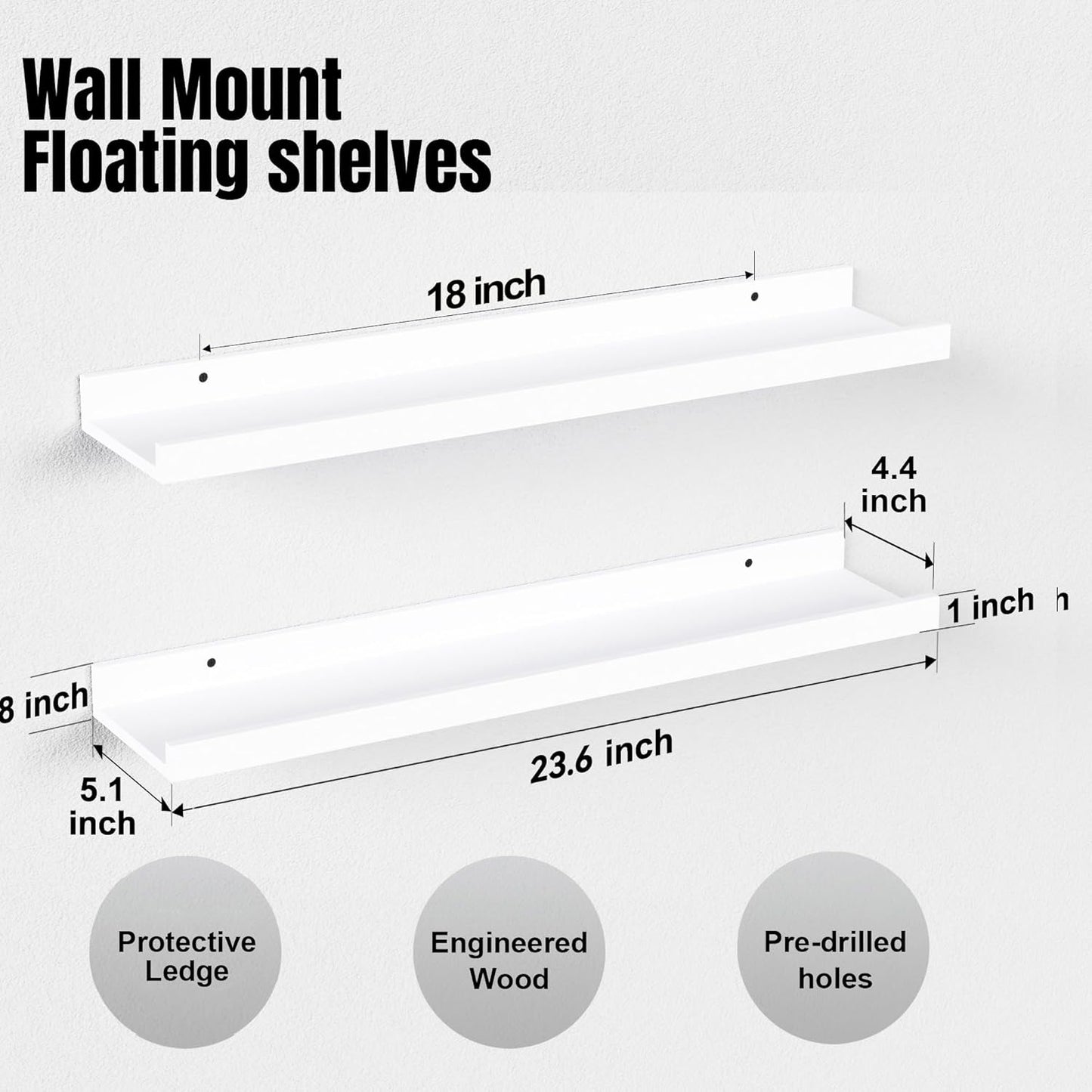 Boswillon Floating Shelves Wall Mounted Set of 2, Modern Black Wall Shelves for Storage with Lip, Display Picture Ledge Shelf for Wall Decor Bedroom Living Room Bathroom Kitchen