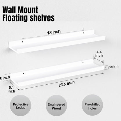 Boswillon Floating Shelves Wall Mounted Set of 2, Modern Black Wall Shelves for Storage with Lip, Display Picture Ledge Shelf for Wall Decor Bedroom Living Room Bathroom Kitchen