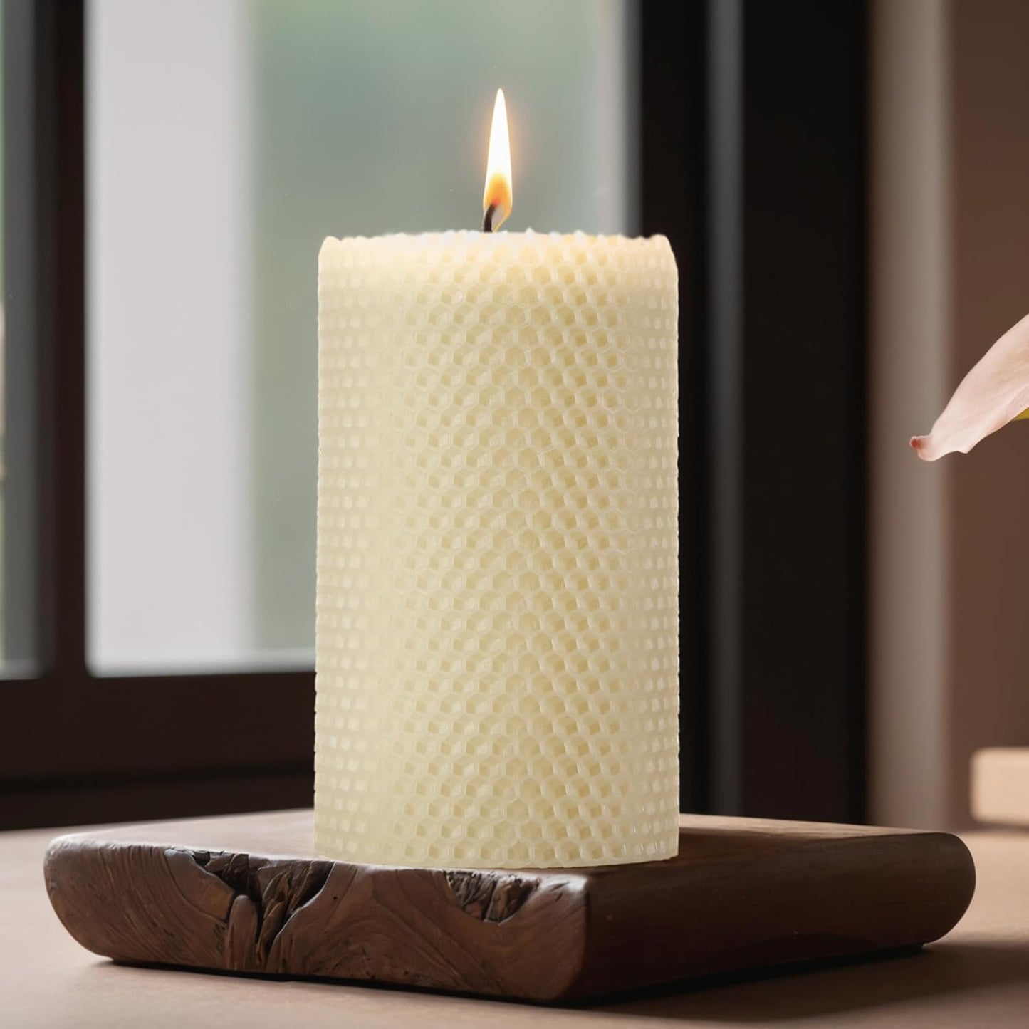 White Roll 2packs Bee swaxs Pillar Candles,Honeycamb Pillar Candle Set of 2 - Dripless and Smokeless,Approx 30 Hours Hurn for Home Decor,Party Wedding, Dinner