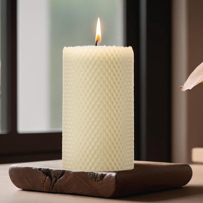 White Roll 2packs Bee swaxs Pillar Candles,Honeycamb Pillar Candle Set of 2 - Dripless and Smokeless,Approx 30 Hours Hurn for Home Decor,Party Wedding, Dinner