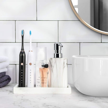 Luxspire Bathroom Vanity Tray, 8 x 4 inch Resin Kitchen Sink Tray for Soap Dispenser Bathroom Countertop Organizer Plate Holder for Perfume Soap Towel Bathroom Accessories, Mini, White Marble