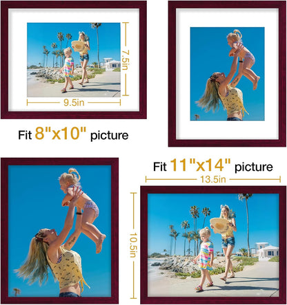 Vittanly 8x10 Picture Frames Set of 9, Shatter Resistant Plexiglass, Display 5x7 Pictures with Mat or 8x10 without Mat, Photo Frames for Wall or Tabletop, Engineered Wood, Black - Colors B