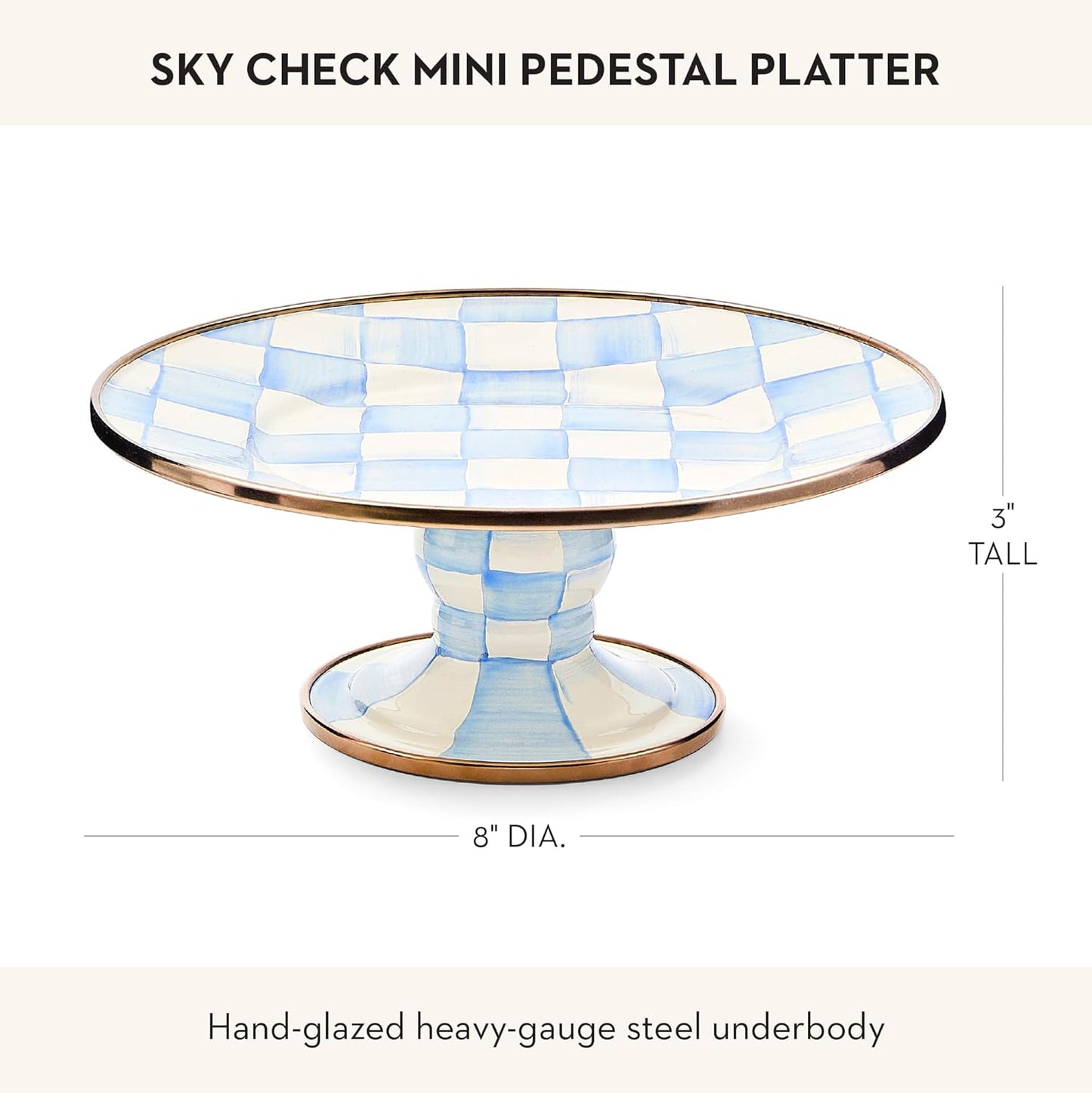 MACKENZIE-CHILDS Enamel Pedestal Serving Platter, Decorative Serving Dish for Food, Small, Black-and-White Courtly Check