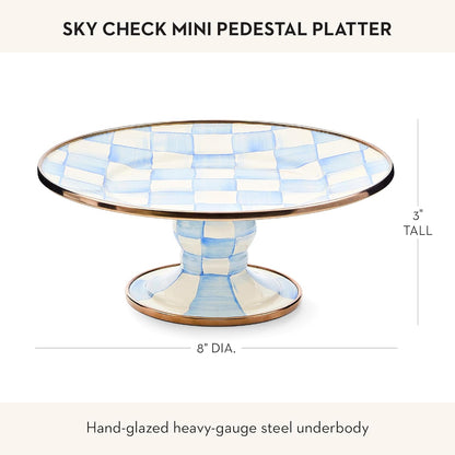 MACKENZIE-CHILDS Enamel Pedestal Serving Platter, Decorative Serving Dish for Food, Small, Black-and-White Courtly Check