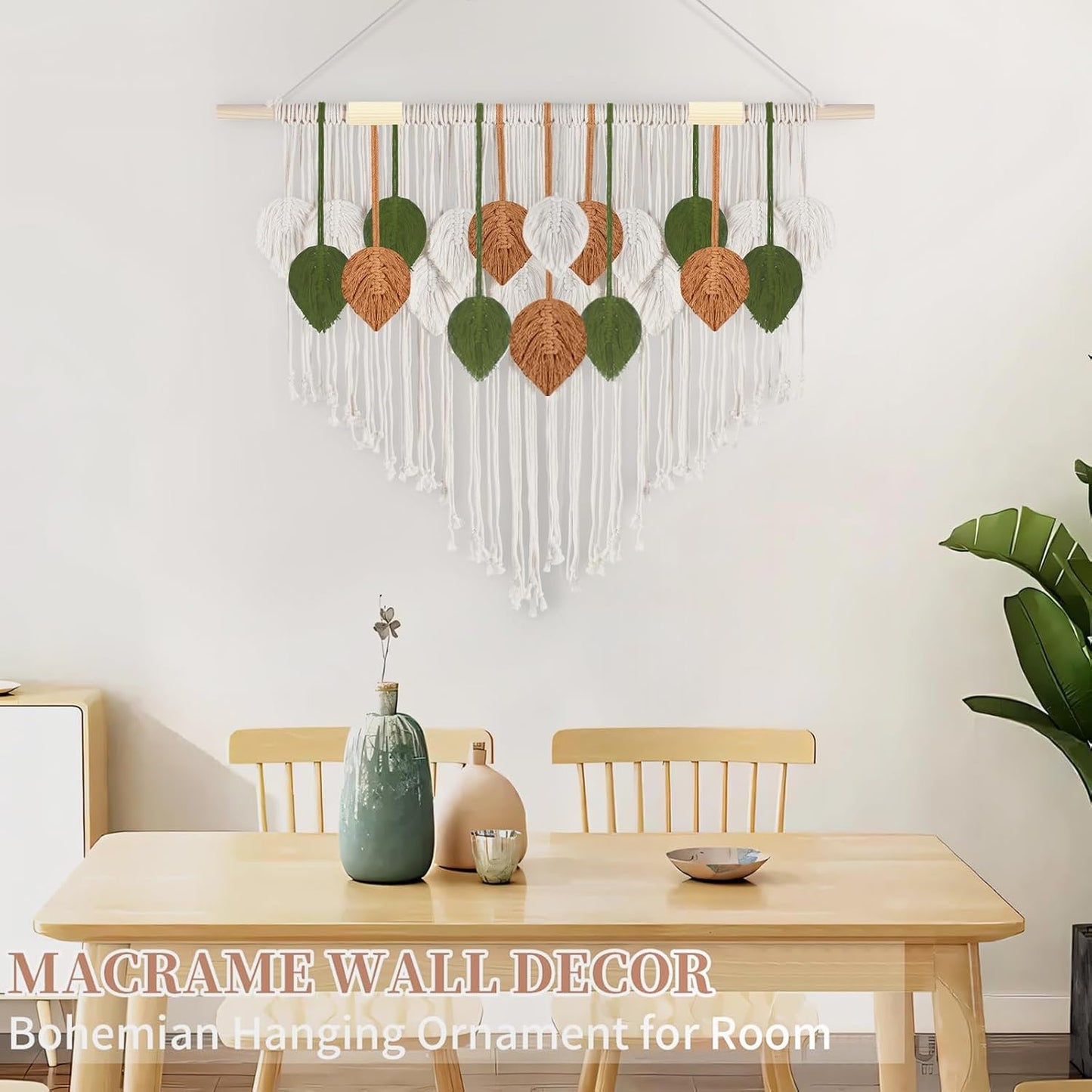 Lokeisna Macrame Wall Hanging, Woven Tapestry Beige & Dusty Rose Handmade Craft Macrame Wall Decor, Gallery & Nursery, Size 37.4” Lx27.5” W