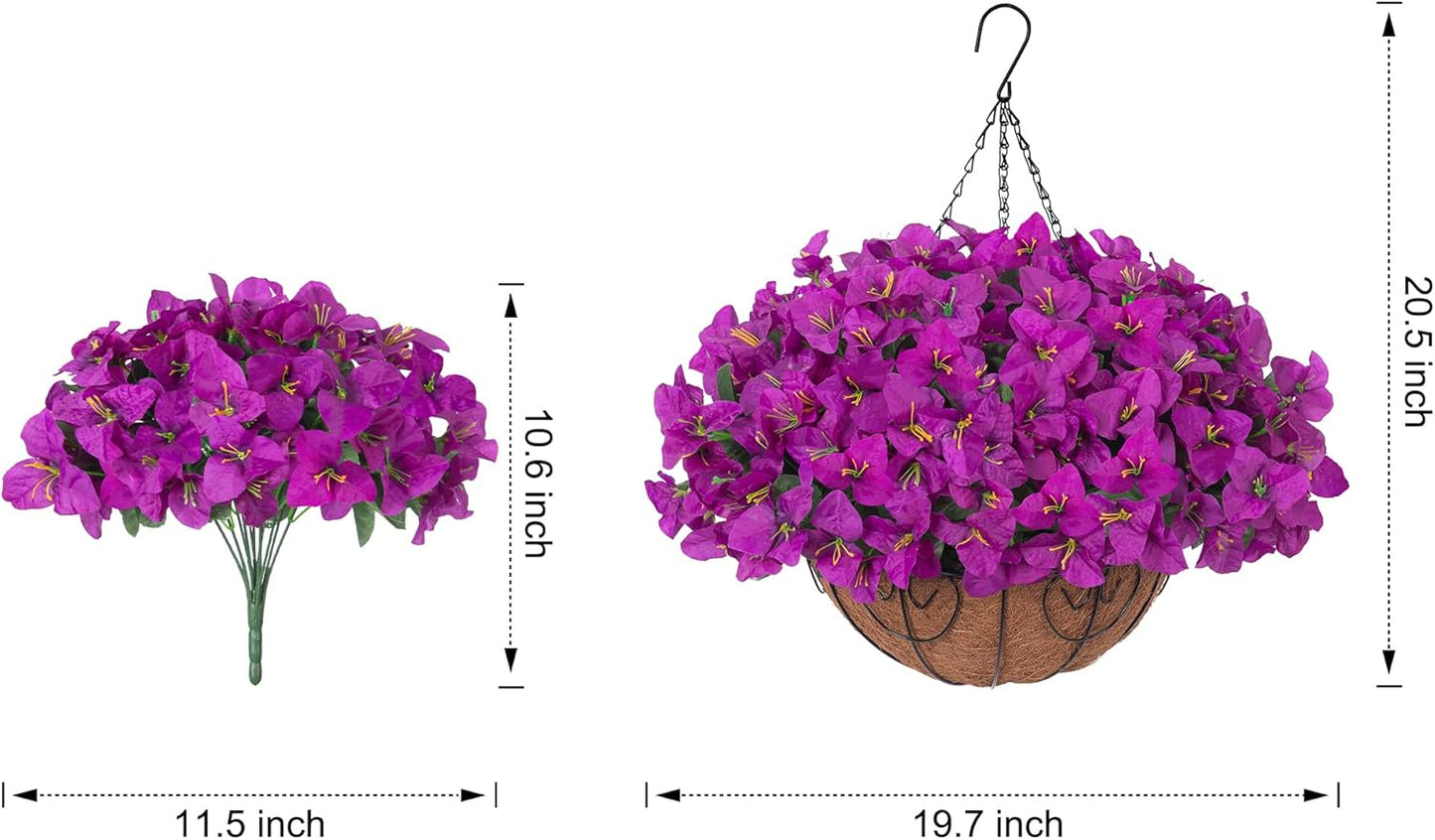 Artificial Hanging Flowers Faux Plants Basket for Outdoors Spring Summer Decor, Fake Silk Bougainvillea in Planter Outdoor Look Real UV Resistant Faux Flower for Outside Porch Patio Garden Home, White