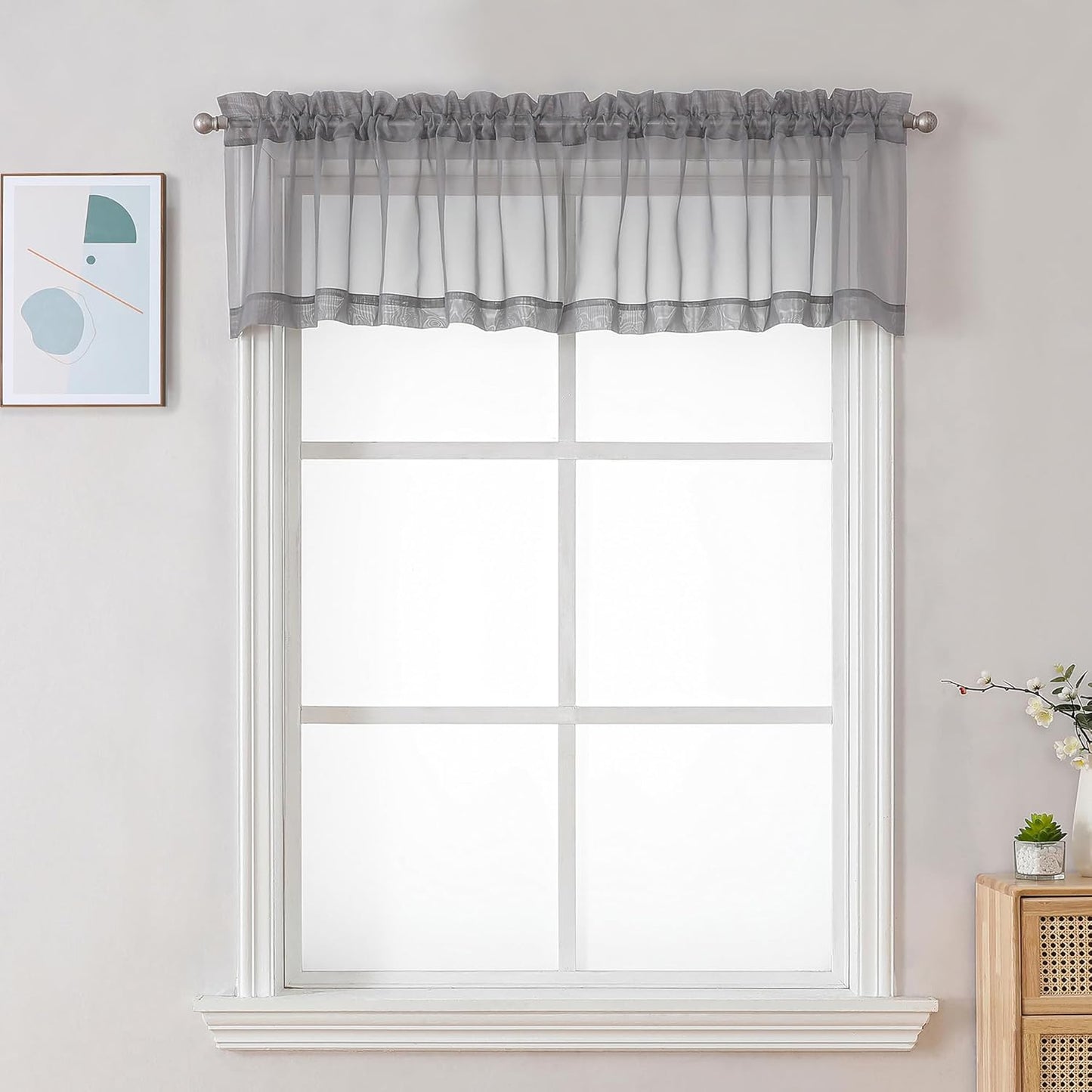 Chyhomenyc Sheer White Valances for Windows 2 Pack, Small Window Curtains for Living Room Bathroom Cafe Laundry Basement, Modern Top Dual Rod Pocket Voile Curtain, 42W x 14L inches, White - Colors C