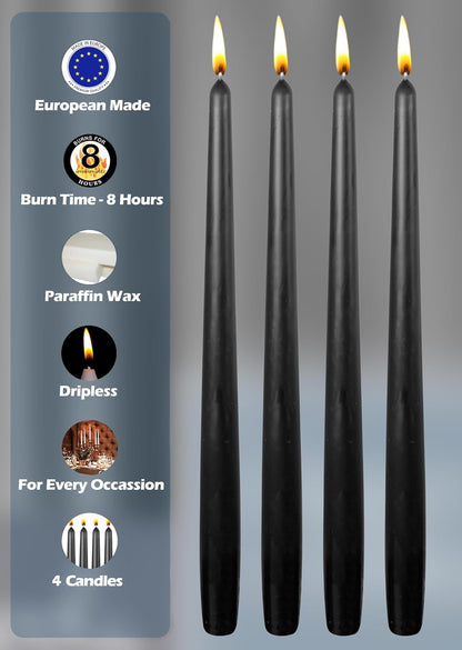 Hyoola Tall Taper Candles - 10 Inch Metallic Gold Unscented Dripless Taper Candles - 8 Hour Burn Time - 4 Pack
