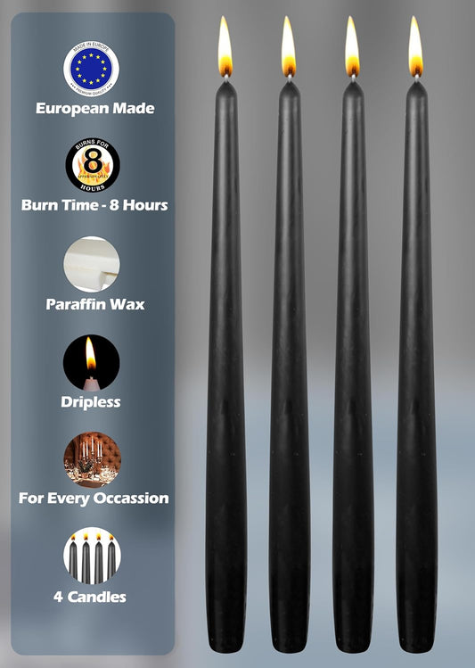 Hyoola Tall Taper Candles - 10 Inch Metallic Gold Unscented Dripless Taper Candles - 8 Hour Burn Time - 4 Pack