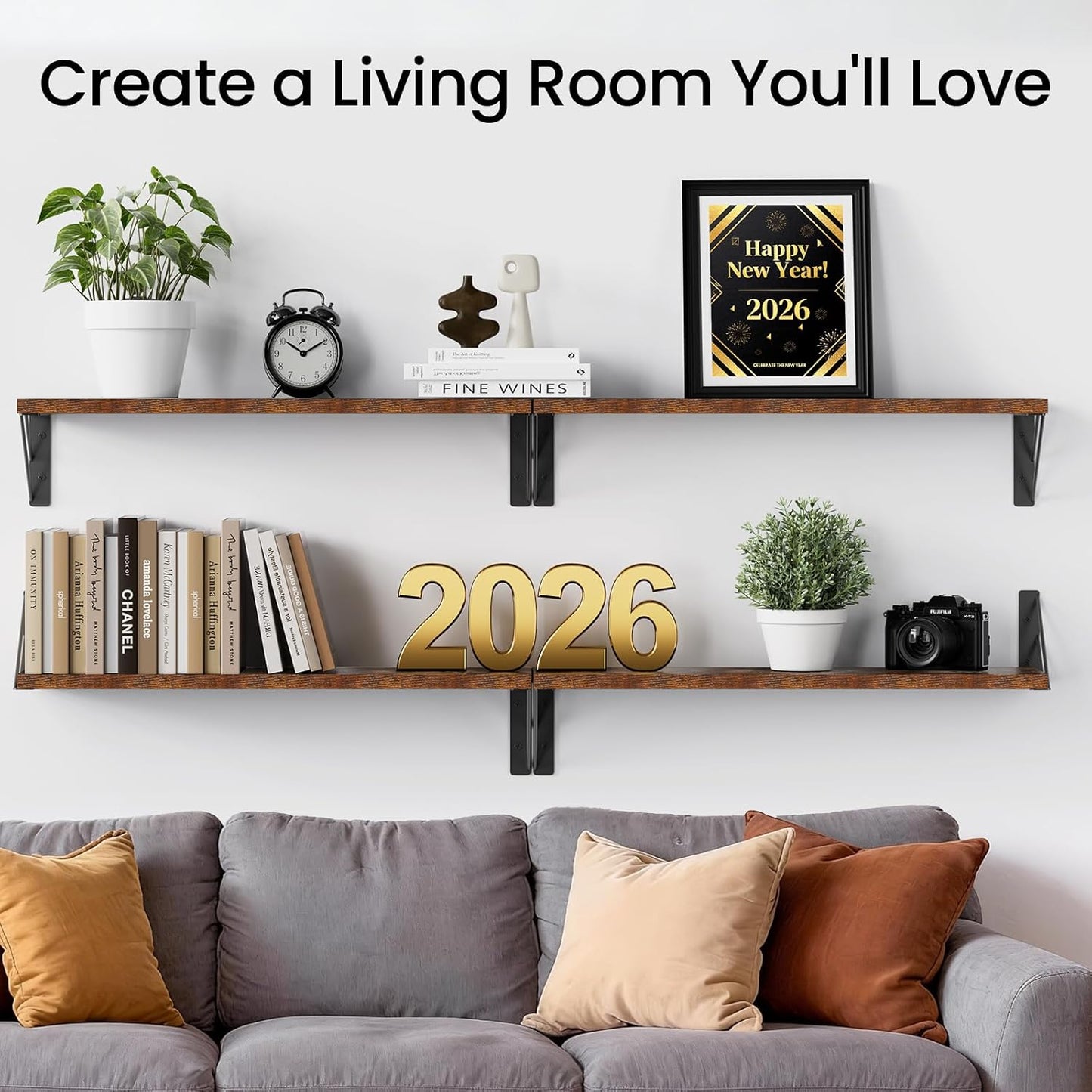 BAYKA Wall Mounted Floating Bathroom Shelves, Wood Wall Shelf for Bathroom Essentials & Decor, Space-Saving Display & Organizer (Black, Set of 4)