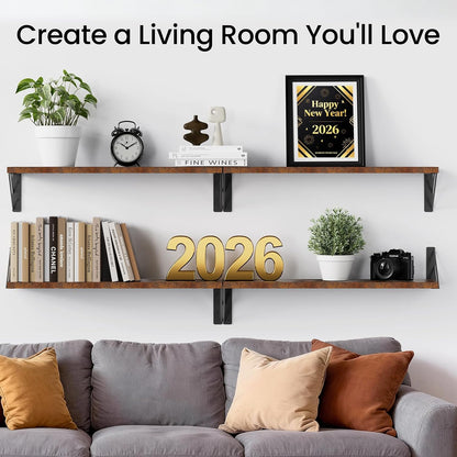 BAYKA Wall Mounted Floating Bathroom Shelves, Wood Wall Shelf for Bathroom Essentials & Decor, Space-Saving Display & Organizer (Black, Set of 4)