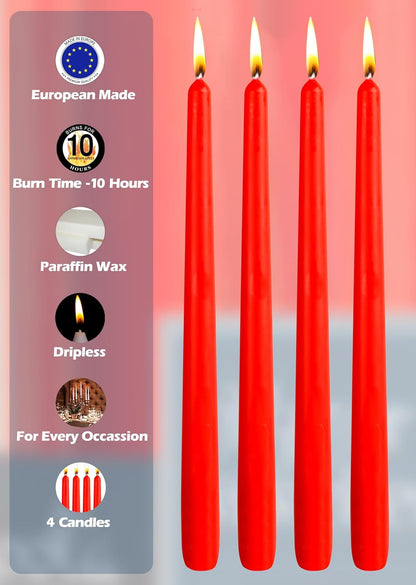 Hyoola Tall Taper Candles - 10 Inch Metallic Gold Unscented Dripless Taper Candles - 8 Hour Burn Time - 4 Pack