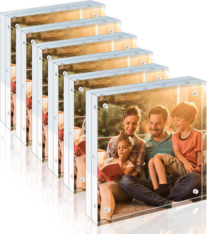 Egofine 4x6 Acrylic Frames 6 Pack, 20mm Thicker Frameless Clear Picture Frames, Double Sided Magnetic Picture Frames, Free Standing Desktop Display