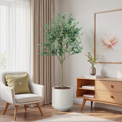 6FT Artificial Olive Tree,Artificial Plants Indoor,Faux Olive Tree Indoor with Natural Wood Trunk and Realistic Leaves and Fruits for Home Office Decor