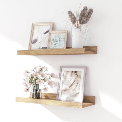 White Floating Shelves for Wall Decor, Wall Mounted Wood Storage Shelf for Bedroom, Living Room, Bathroom, Kitchen, Nursery, Display Picture Ledge Shelf with Lip Set of 2-14 Inches, White