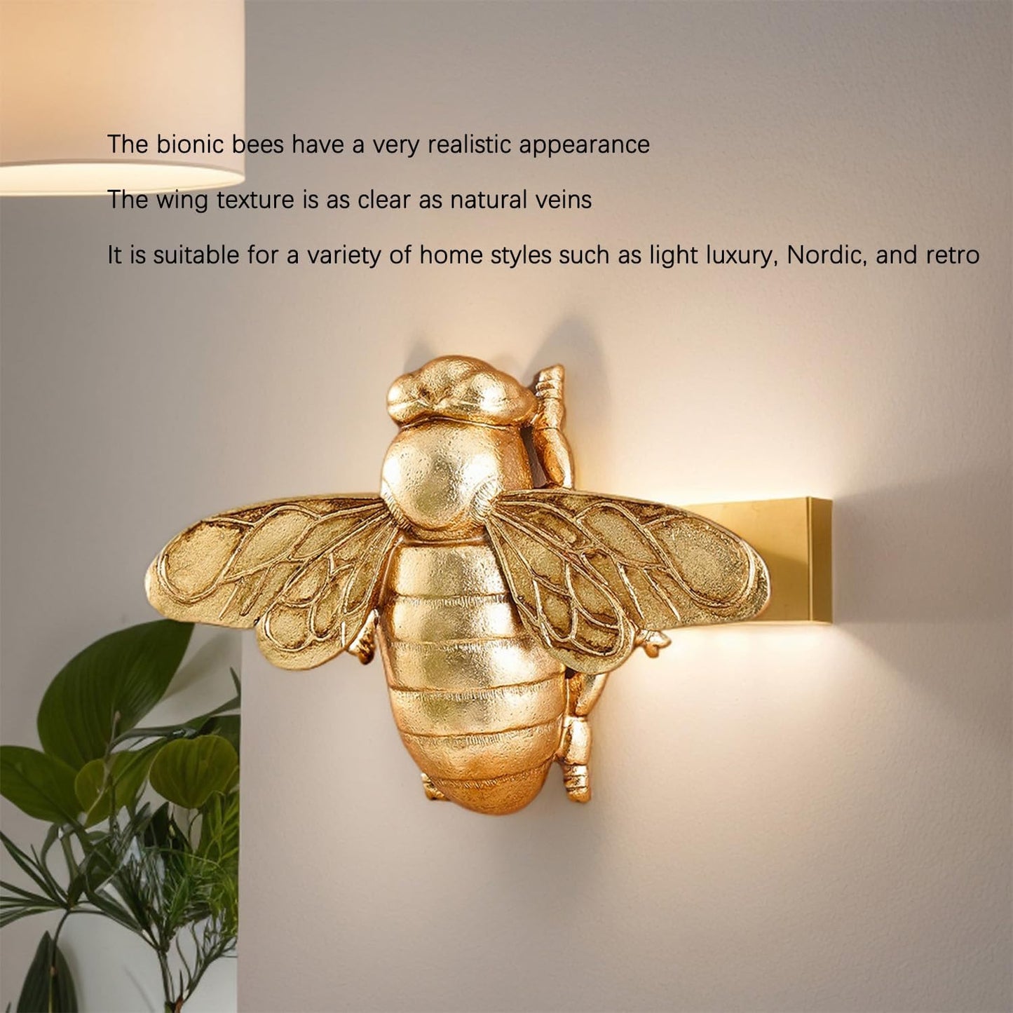 Gold Bee Figurines, 3D Hanging Honey Bee Wall Sculpture, Golden Resin insect Wall Mounted Decoration, Artwork Decor for Living Room (Antique Gold)