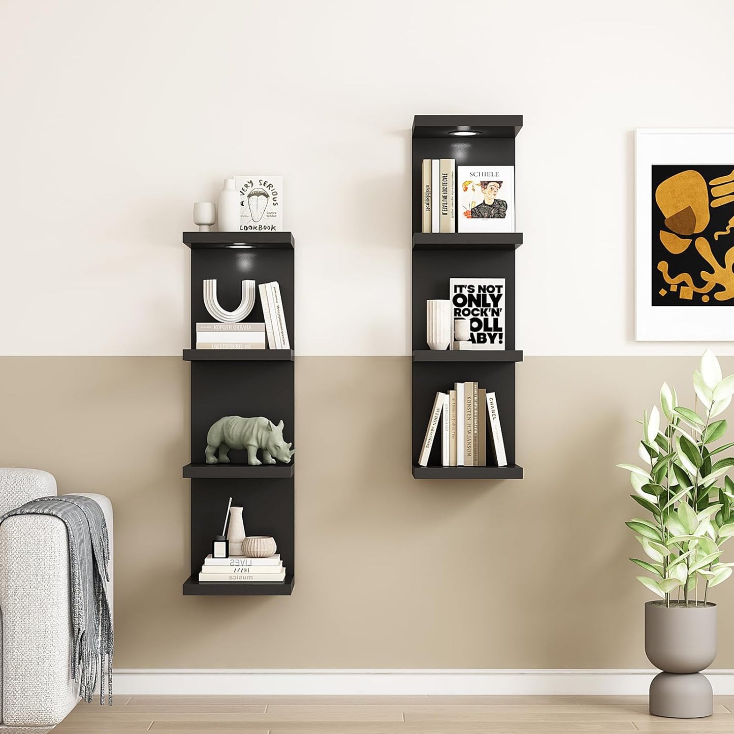 LitaEther Versatile 7 Tier Wall Shelf Unit,White Lack Wall Shelf,Display Floating Shelf with LED Remote Control Light
