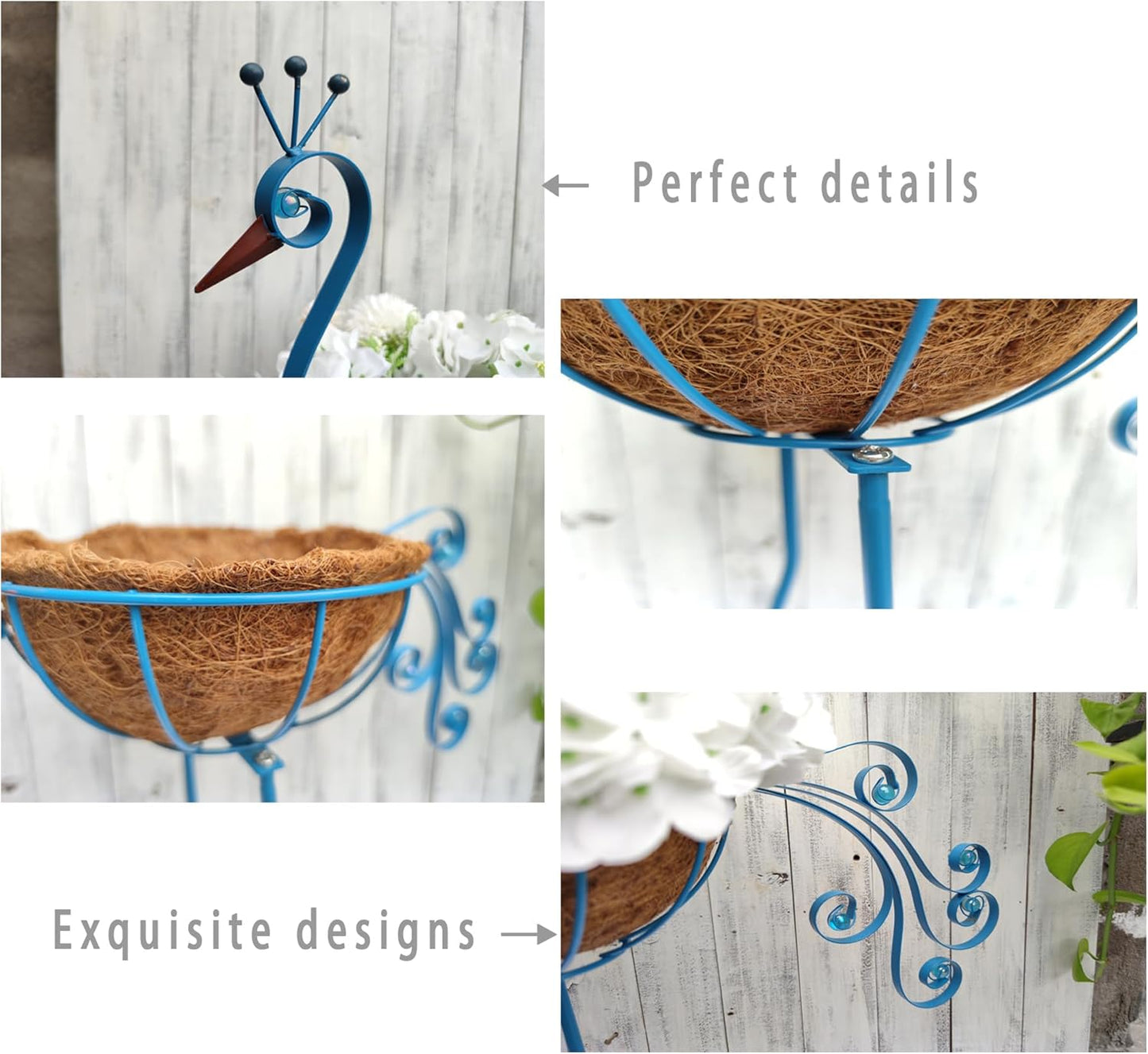 COOZZYHOUR Metal Peacock Planter with Fiber Basket -Garden Bird Planters for Outdoor Indoor Lawn,Yard,Porch,Patio, Garden Decorations（Set of 2）